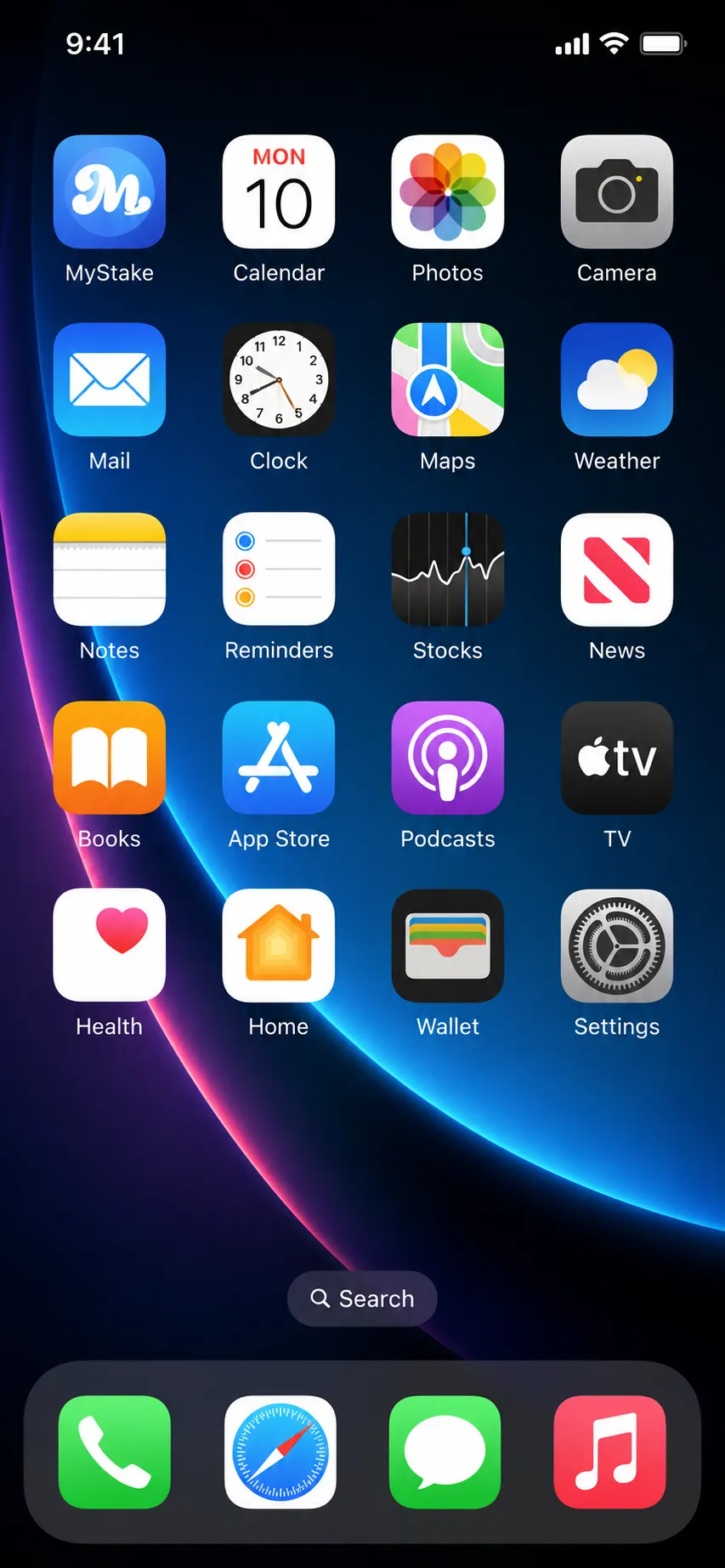 Home screen of a phone with the MyStake icon added next to other apps